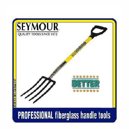 Spading Fork, 4 Tines, Forged Steel, 6In X 10In Head, Wood Handle, Poly D-Grip